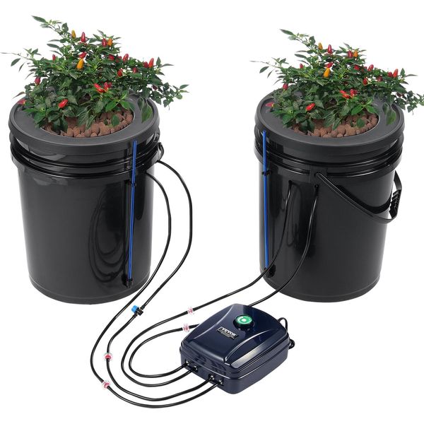 Vevor Dwc Sistema Di Coltivazione Idroponica, Sistema Di Coltivazione Idroponica Con Top-Drip-Kit, Coltura In Acqua Profonda 2 Secchi Da 5 Galloni, Con Pompa D'aria, Pietre D'aria E Indicatore Del Livello Dell'acqua Per Ortaggi A Foglia-image