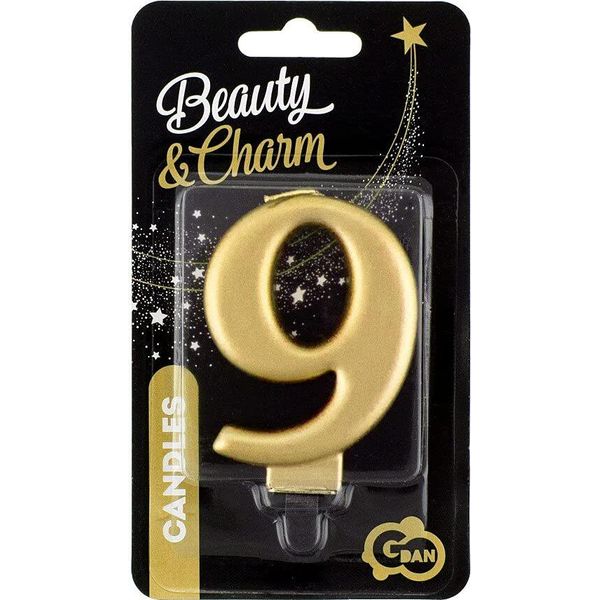Candela Numero 9, Oro Metallizzato, 8 Cm-image