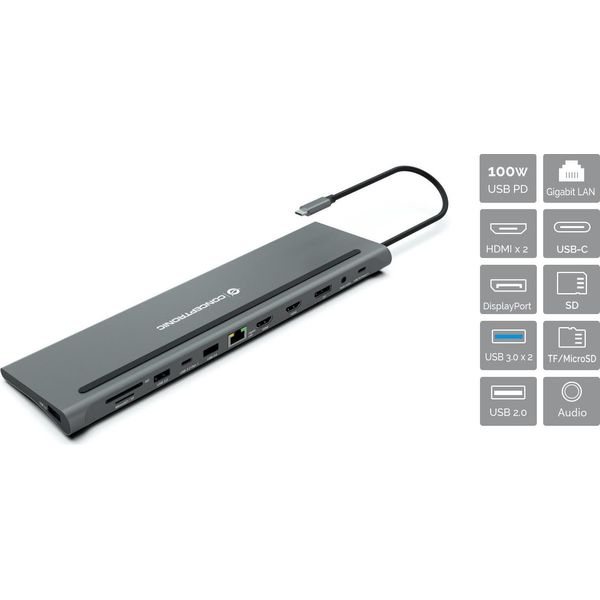 Conceptronic DONN17G Conceptronic 12-1 Dock Usb-C->2Xhdmi,Usb2.0/3.0,+ 18Cm Gr-image