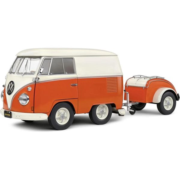 Solido 421186412 Vw T1 Bus Kool Kombi Arancione Bianco Con Rimorchio 1:18-image
