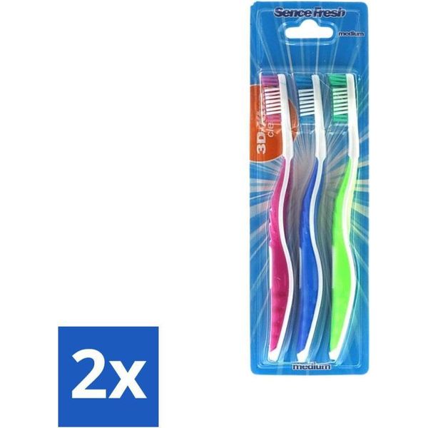 Sence - Fresh 3D-Extra Clean - Spazzolini Da Denti - Medio - 3 Spazzolini Da Denti - Confezione Risparmio - 2 Pezzi-image