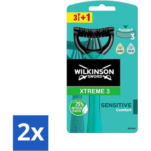 Wilkinson Xtreme3 Sensitive Rasoio Usa E Getta - Lame Flessibili - 4 Lame - Value Pack - 2 Pezzi-image