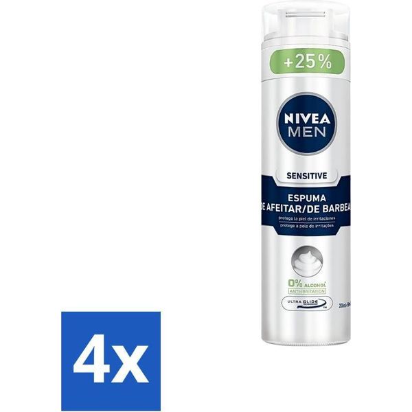 Nivea Men Sensitive Shaving Foam - Protegge Dalle Irritazioni - 250 Ml - Value Pack - 4 Pezzi-image