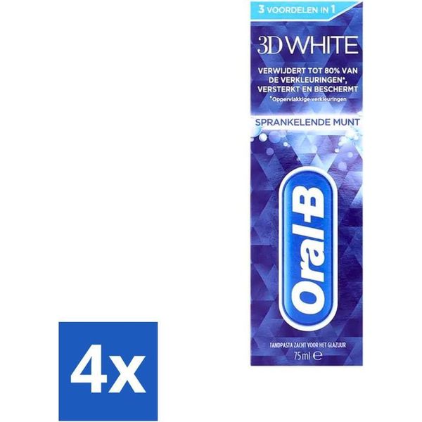 Dentifricio Oral-B 3D White Con Menta Frizzante, 75 Ml - Confezione Risparmio - 4 Pezzi-image
