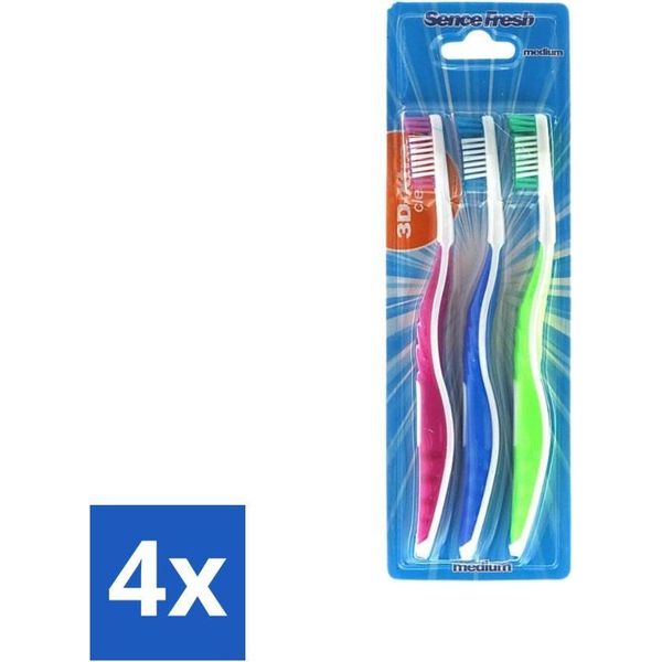 Sence - Fresh 3D-Extra Clean - Spazzolini Da Denti - Medio - 3 Spazzolini Da Denti - Confezione Risparmio - 4 Pezzi-image