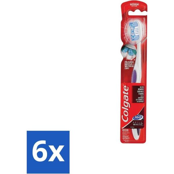 Spazzolino Colgate 360 Optic White Bianco Medio - Confezione Value Pack - 6 Pezzi-image