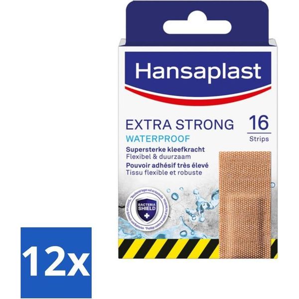 Hansaplast - Extra Strong - Cerotti Impermeabili Per Ferite - Cura Delle Ferite - 16 Cerotti - Confezione Risparmio - 12 Pezzi-image