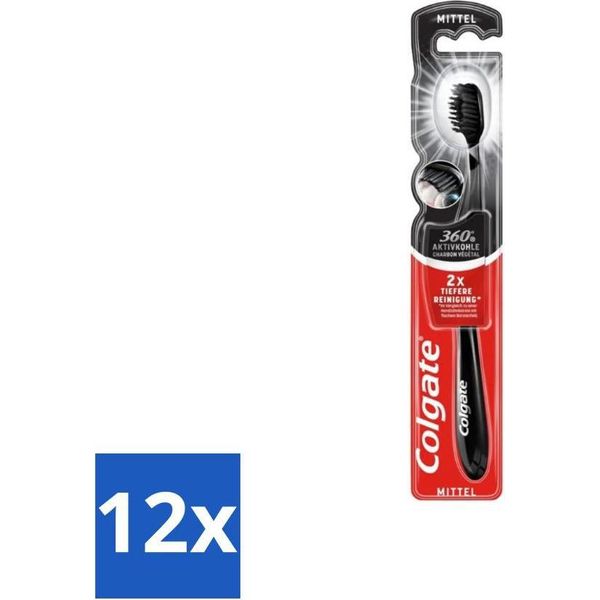 Colgate Spazzolino Nero Carbone 360 Nero Medio 1 Spazzolino - Confezione Risparmio - 12 Pezzi-image