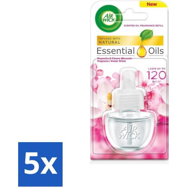Air Wick - Ricarica Per Deodorante Per Ambienti - Oli Essenziali - Diffusore Elettrico Di Fragranze - Magnolia E Fiori Di Ciliegio - 19 Ml - Confezione Risparmio - 5 Pezzi-image