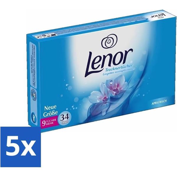 Lenor - Foglietti Per Asciugatrice - April Fresh - Deodorante Per Tessuti - 34 Fogli - Confezione Risparmio - 5 Pezzi-image