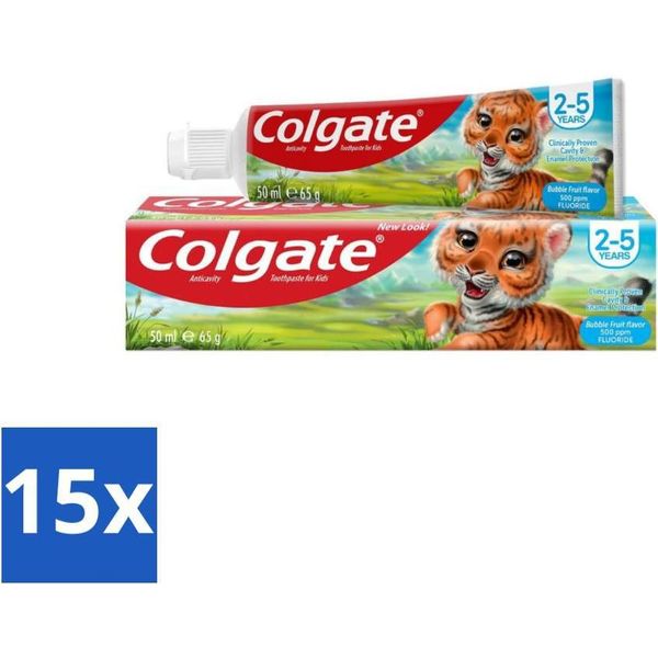 Colgate Bubble Fruit Dentifricio Per Bambini - Per Bambini Da 2 A 5 Anni - 50 Ml - Confezione Risparmio - 15 Pezzi-image