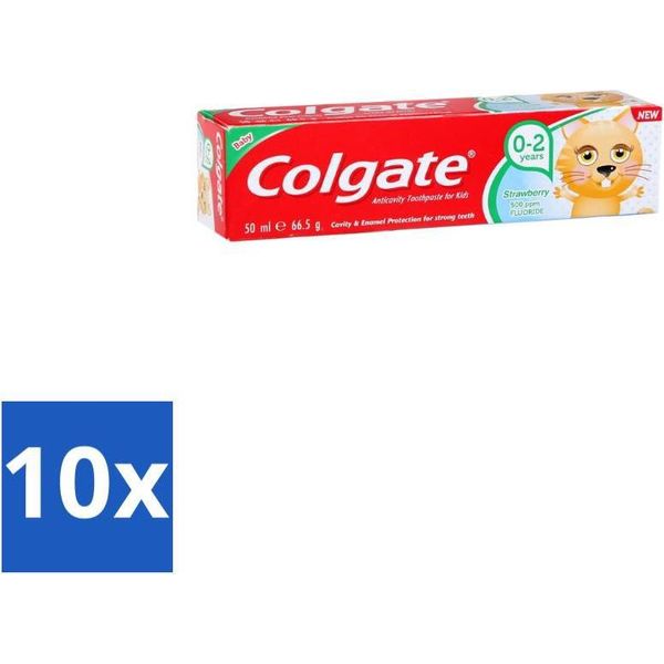 Colgate - Gusto Fragola - Dentifricio Per Bambini - Per Bambini Da 0 A 2 Anni - 50 Ml - Confezione Risparmio - 10 Pezzi-image