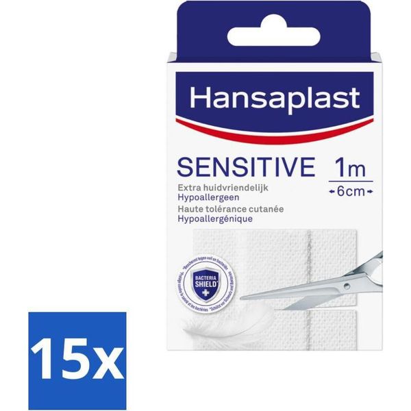 Hansaplast Cerotti Sensibili - Cerotti Per Ferite - Cura Delle Ferite - 1M X 6Cm - Confezione Risparmio - 15 Pezzi-image