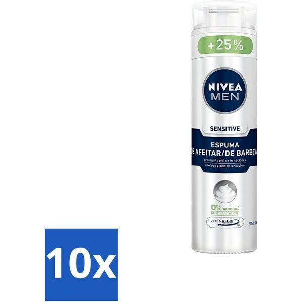Nivea Men Sensitive Shaving Foam - Protegge Dalle Irritazioni - 250 Ml - Value Pack - 10 Pezzi-image