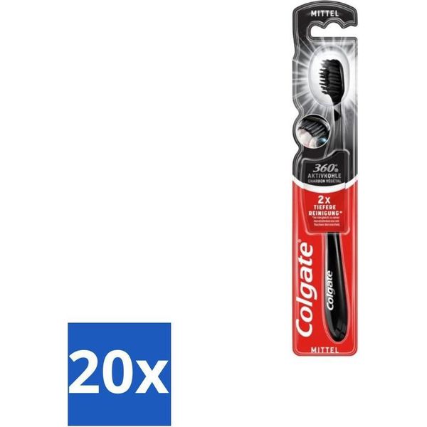 Colgate Spazzolino Nero Carbone 360 Nero Medio 1 Spazzolino - Confezione Risparmio - 20 Pezzi-image