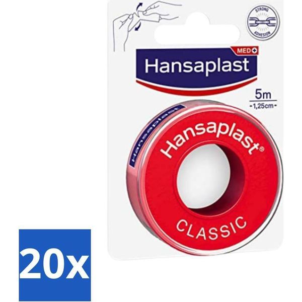Cerotti Adesivi Hansaplast Classic - Cerotti Per Ferite - Cura Delle Ferite - 5 M X 1,25 Cm - Confezione Risparmio - 20 Pezzi-image