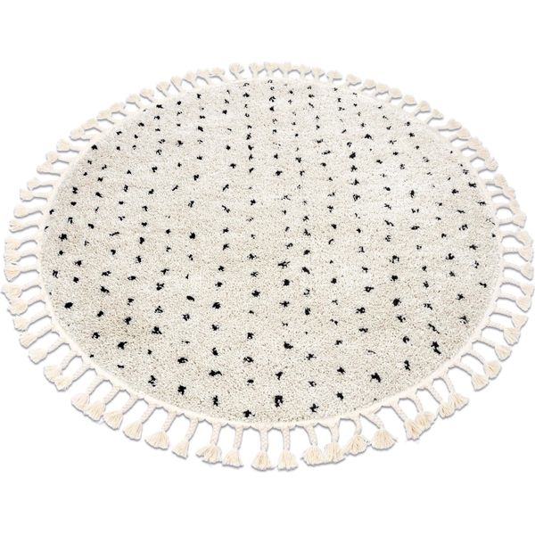 Tappeto Berber Syla B752 Cerchio Puntini Crema Frange Berbero Marocchino Shaggy Beige Ruota 160 Cm-image
