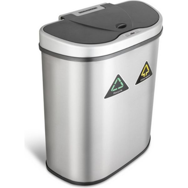 Rijoka Sensor Cestino Per Rifiuti 70L - Con 2 Scomparti Da 35L - Acciaio Inox - Separazione Dei Rifiuti - Chiusura Ammortizzata - Senza Impronte Digitali - Design Moderno-image