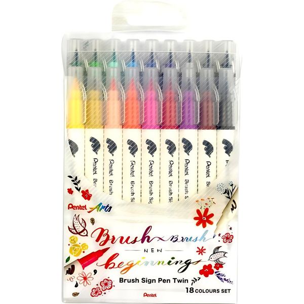 Pentel SESW30C-18 Pentelarts Brushsignpen Penna A Pennello Twin, Set Da 18-image
