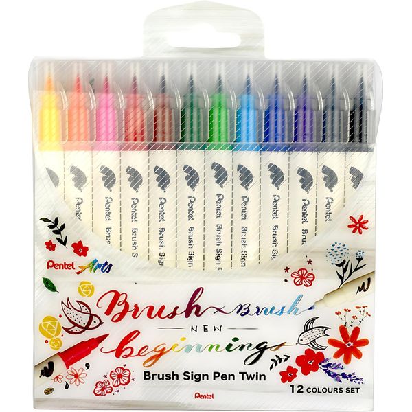 Pentel SESW30C-12 Pentelarts Brushsignpen Penna A Pennello Twin, Set Da 12-image