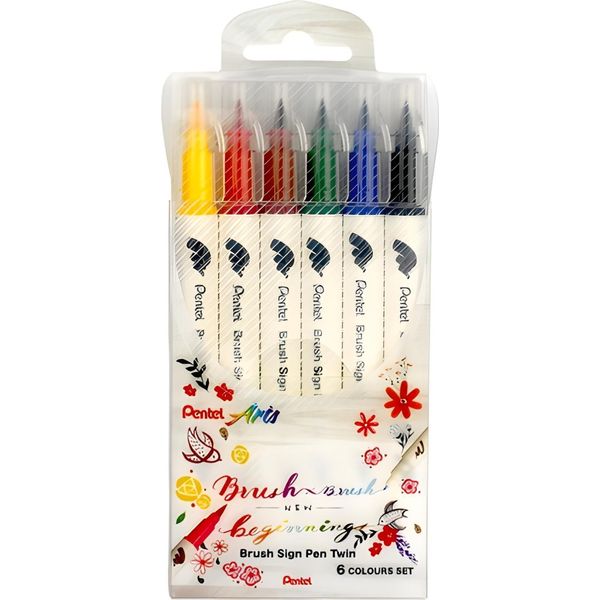Pentel SESW30C-6 Pentelarts Brushsignpen Penna A Pennello Twin, Set Da 6-image