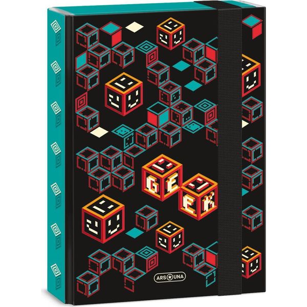 Ars Una A5 Scatola Porta Quaderni, A5 Cartella Porta Quaderni Per Cartelle, Con Elastico E Alette Interne, Geek - Minecraft, Nero-Rosso, Per Ragazzi-image