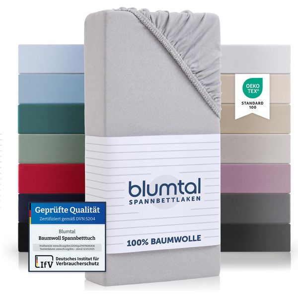 Blumtal® Lenzuolo Da Montare In Cotone 90X190 Cm Basics Jersey In Set Da 2 - Lenzuolo Da Letto 90X190 Cm - Lenzuolo Da Montare - Grigio Chiaro Di Luna - Grigio-image