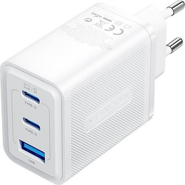 Vention Sieninis įKroviklis, Ventiliacija, FERW0-EU, 2Xusb-C, USB-A, 65W/65W/30W, Gan (Balta)-image