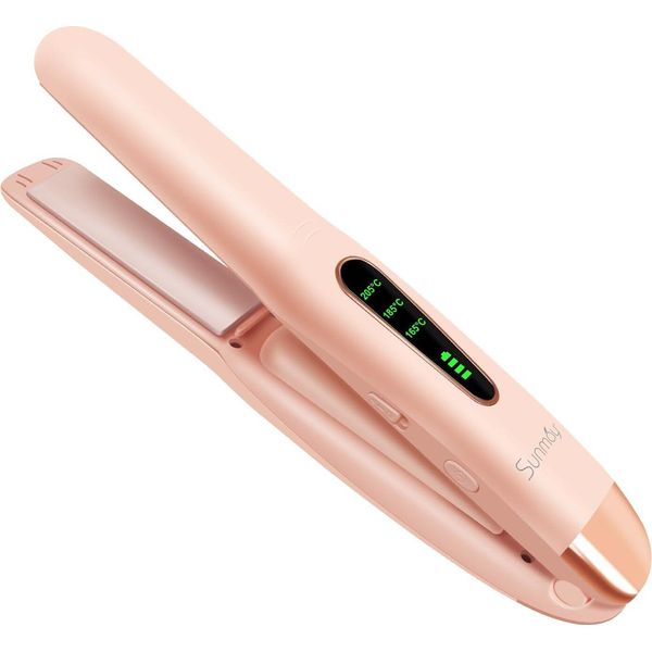 Piastra E Arricciacapelli 2 In 1, Ricaricabile, Portatile Via Usb, Senza Fili Con 3 Temperature Regolabili, Batteria Da 4800 Ma Per I Viaggi (Rosa)-image
