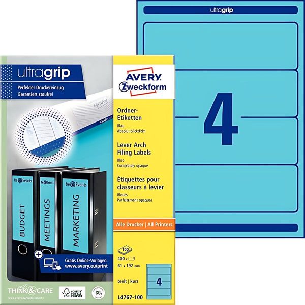 Avery Etichette Angolari Per Fascicoli Zweckform, 61 X 192 Mm, Blu-image
