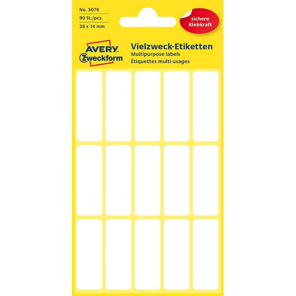 Avery Zweckform® 3076 3076 Mini Etichette Organizzative, 38 X 14 Mm, 6 Fogli/90 Etichette, Bianco-image