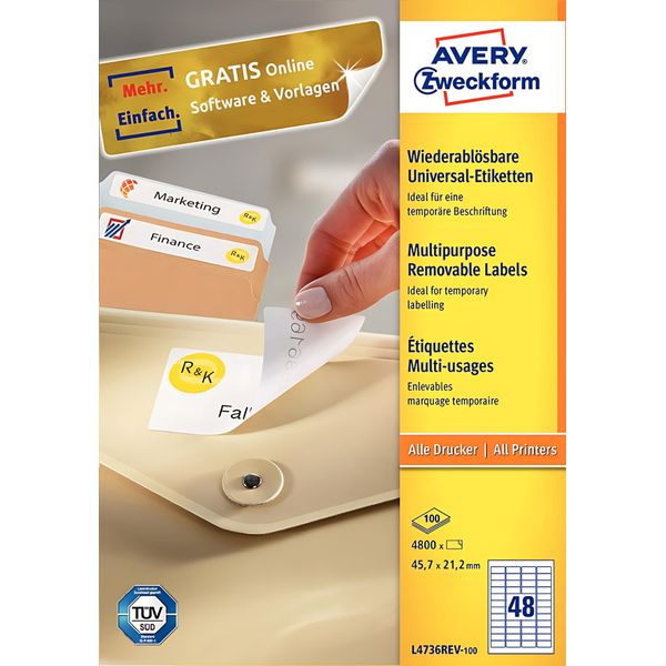 Avery L4736REV-100 - Bianco - Rettangolo Arrotondato - 45,7 X 21,2 Mm - A4 - Carta - Universale (L4736REV-100)-image