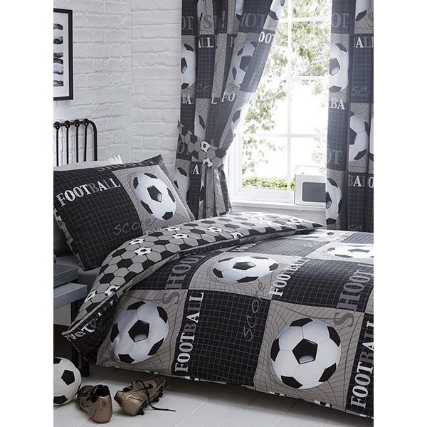 Set Di Biancheria Da Letto "Shoot"", Calcio AG973 (Letto Singolo, Letto Singolo) (Grigio/Grigio/Nero/Nero/Bianco/Bianco)"-image