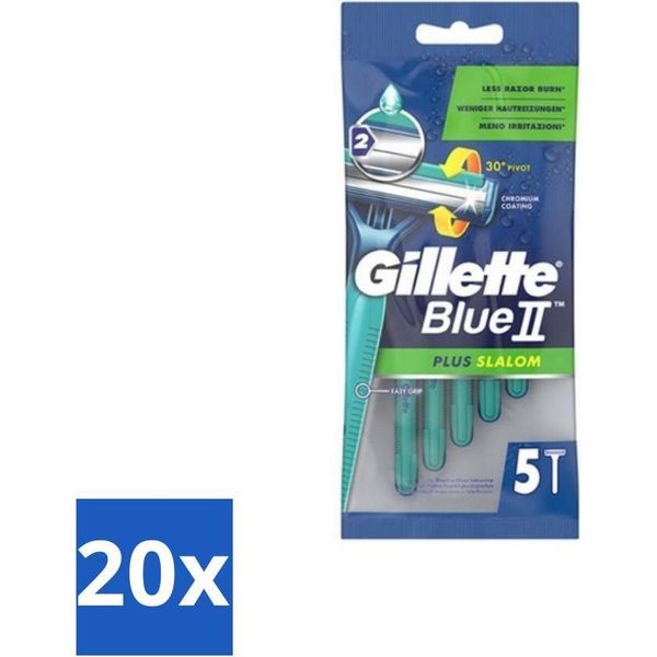 Gillette Blue Ii - Plus Slalom - Rasoi Usa E Getta - 5 Lame - Confezione Risparmio - 20 Pezzi-image