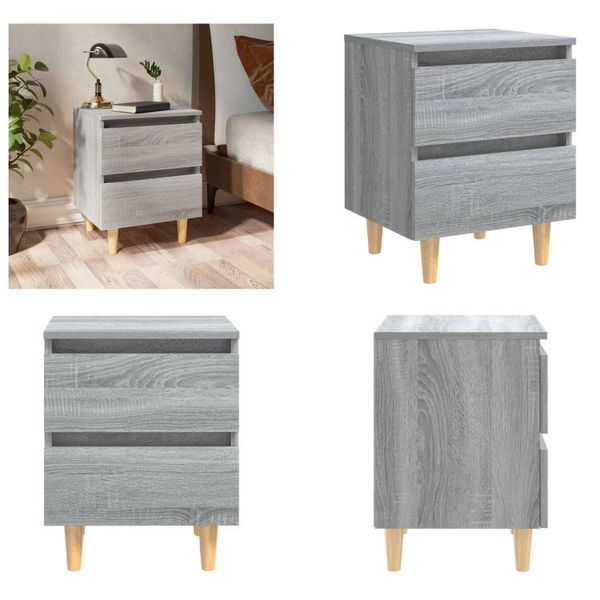 Vidaxl Comodino Con Gambe In Legno Massiccio Grey Sonoma 40X35X50 Cm - Comodino - Comodini - Mobiletto - Tavolino-image