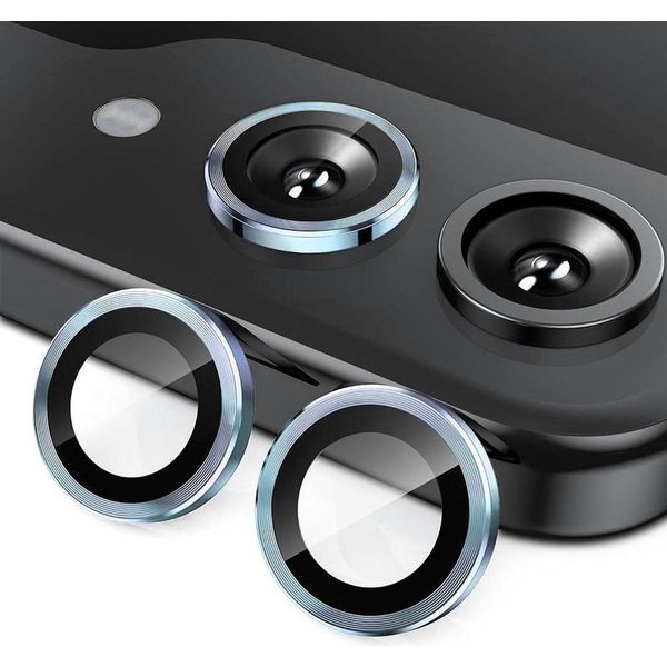 Per Samsung Galaxy Z Flip7 5G Anello Di Protezione In Alluminio + H9 Vetro Duro Temperato Azzurro-image
