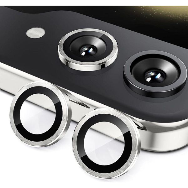 Per Samsung Galaxy Z Flip7 5G Alluminio Protezione Anello Fotocamera + H9 Vetro Duro Temperato Argento-image