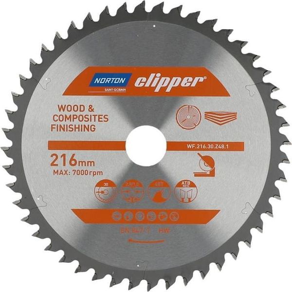 Lama Per Sega Circolare Norton Clipper Per Legno/Materiali Compositi 216X30 48Z-image