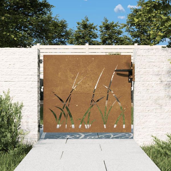 The Living Store Cancello Da Giardino 85X100 Cm In Acciaio Corten Grass Design-image