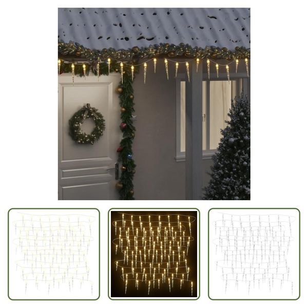 The Living Store Catena Luminosa Icicle 100 Led Bianco Caldo 10 M Acrilico Pvc-image