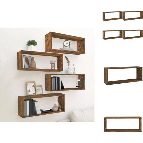 Vidaxl Mensole A Cubo 4 Pz. Rovere Affumicato 60X15X23 Cm Materiale A Base Di Legno - Mensole A Muro-image