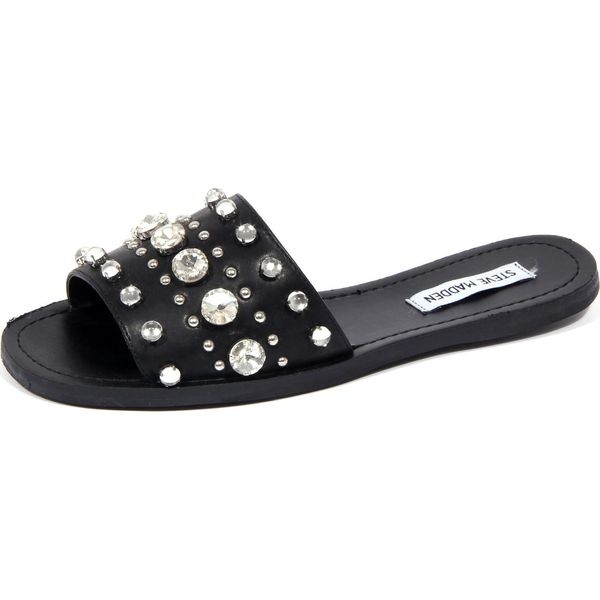 1884J Ciabatta Donna Black Steve Madden Eco Leather Strass Slipper Woman-image