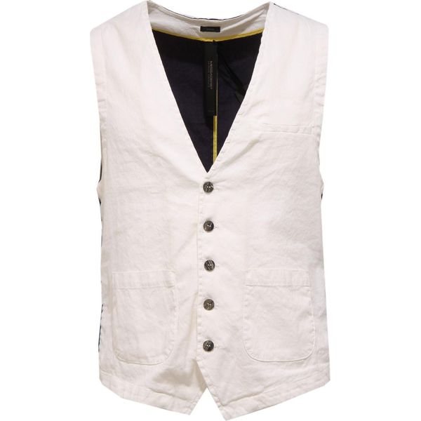 0213W Gilet Uomo Messagerie Linen/Cotone White/Black Waistcoat Man-image