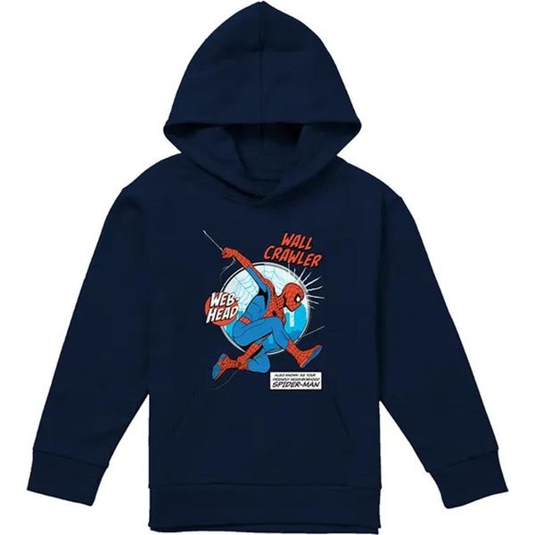 Spider-Man - Felpa Con Cappuccio "Friendly Neighbourhood Wall Crawler"" Per Bambini, Pullover TV23310 (128) (Navy)"-image