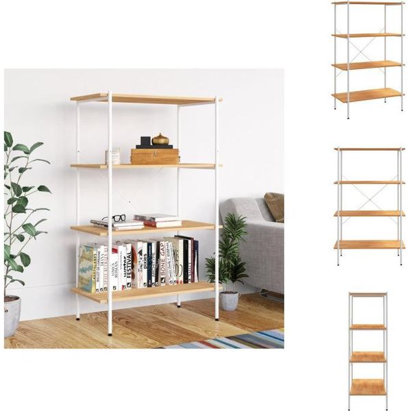 Vidaxl Scaffale A 4 Ripiani Bianco E Rovere 80X40X130 Cm - Librerie E Scaffalature-image