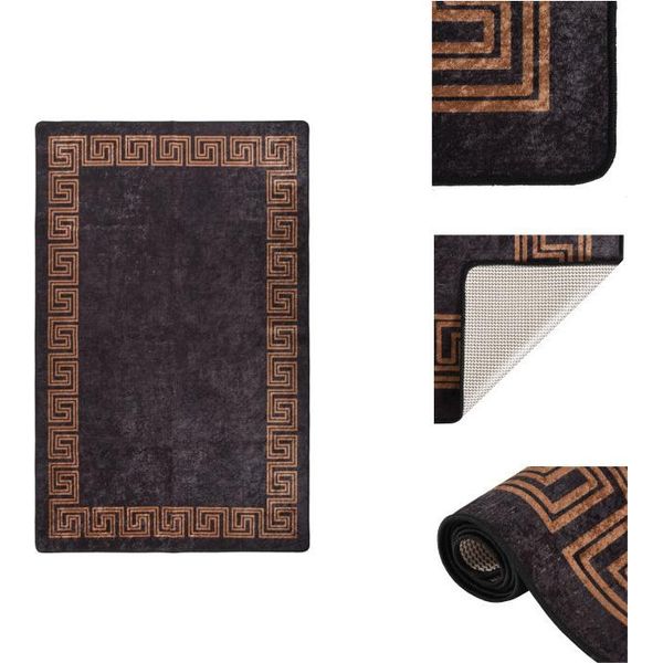 Vidaxl Tappeto Lavabile 160X230 Cm Nero E Oro Antiscivolo - Tappeti-image