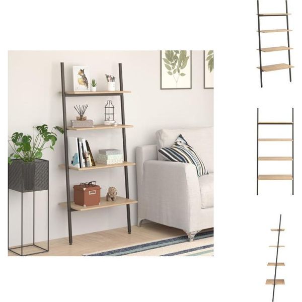Vidaxl Scaffale A Scala Con 4 Ripiani Marrone Chiaro E Nero 64X34X150,5 Cm - Librerie E Scaffali-image