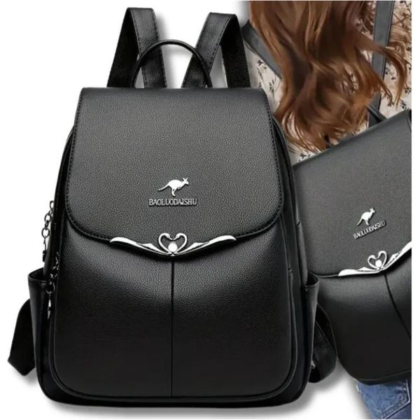 Camerazar Elegante Zaino Urbano Nero Da Donna In Ecopelle Con Motivo A Cigno.-image