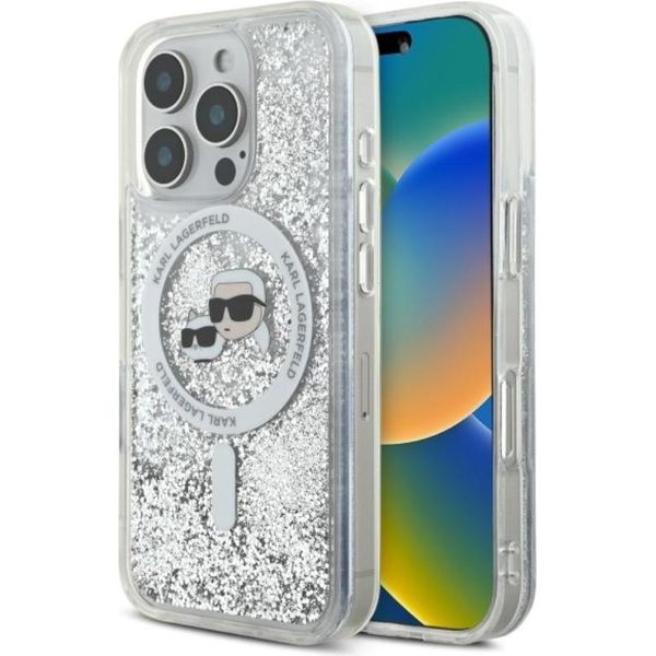 Karl Lagerfeld Klhmp16Llgkcsgh Custodia Rigida Per Iphone 16 Pro 6.3 Trasparente Glitter Liquido Karl&Choupette Testa Magsafe-image