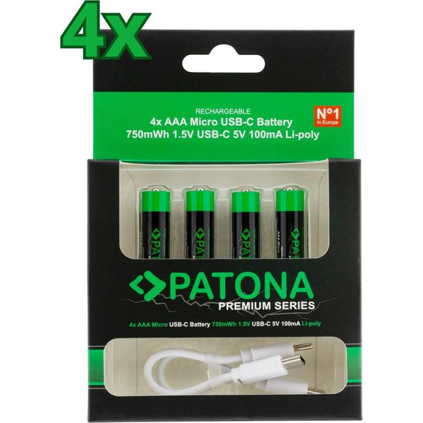 16X Patona Premium USB-C Batterie Ricaricabili Aaa Al Litio 1,5V 750Mwh (4X Blister Da 4)-image